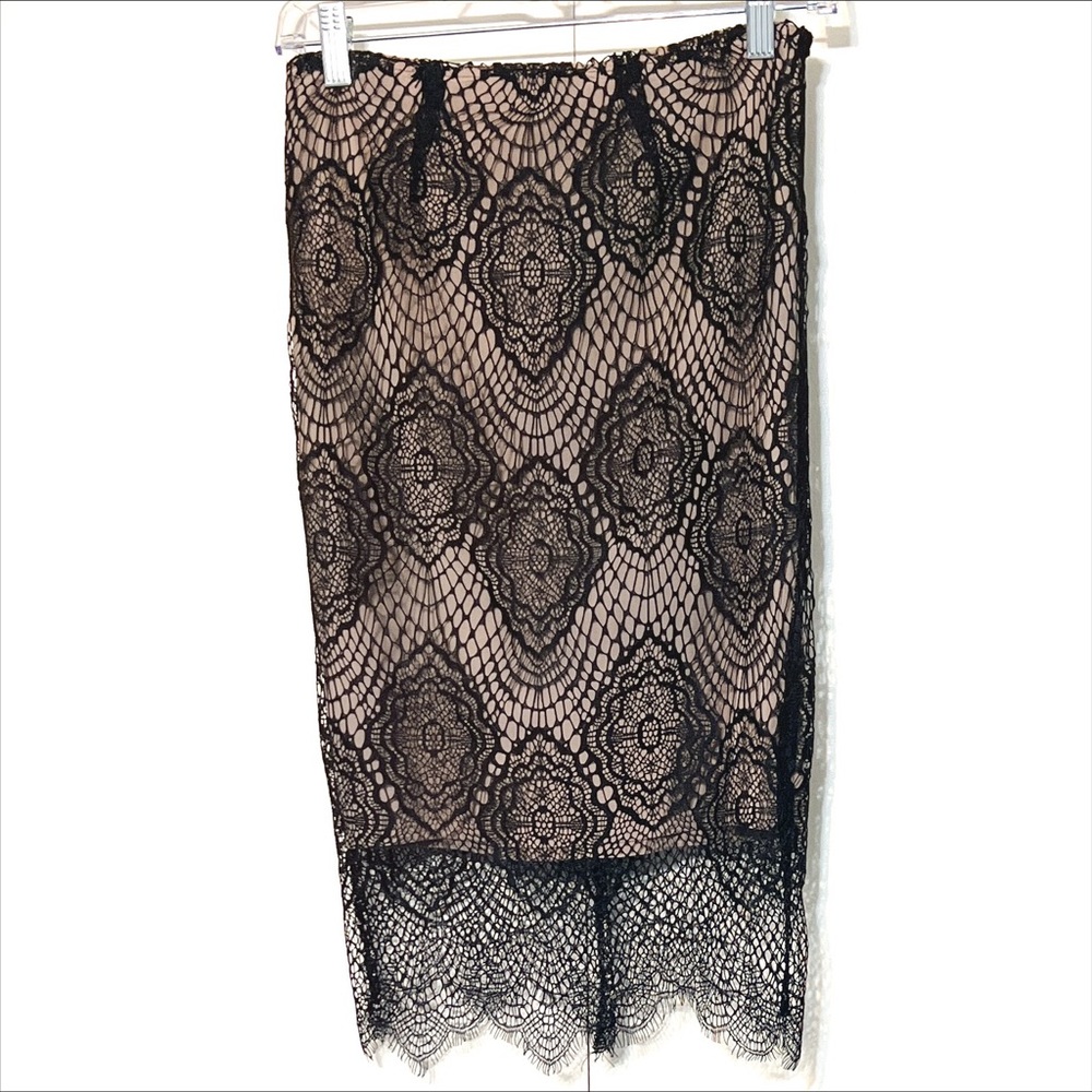 Olivaceous Lace Pencil Skirt Size Small in Black and Tan Holiday Cocktail Witchy
